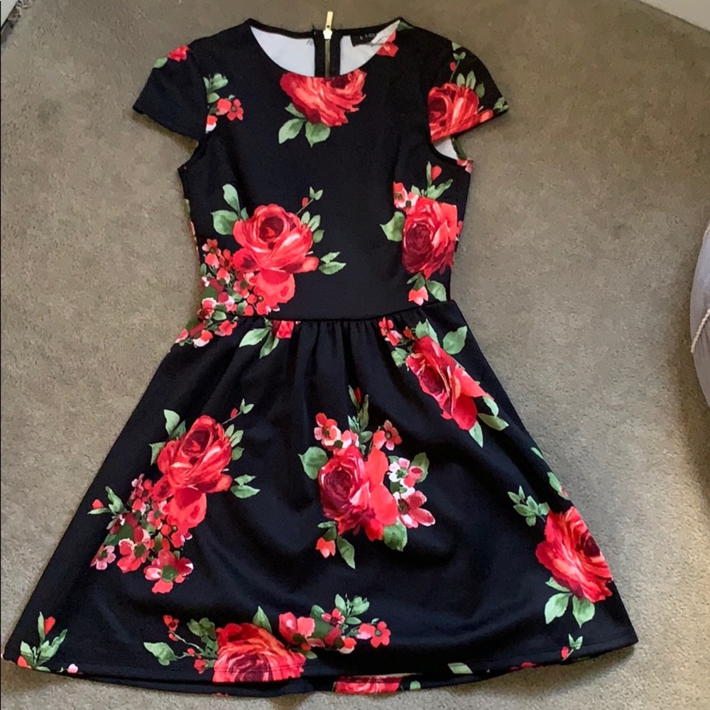 Black floral dress.